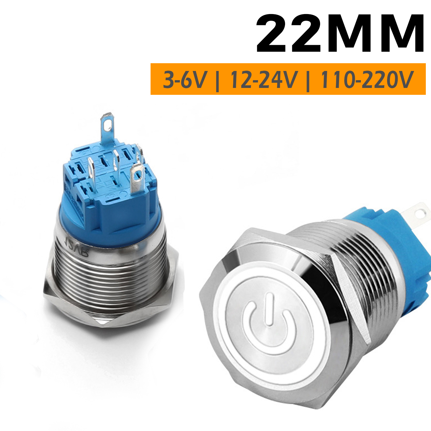 Công tắc nguồn Inox nhấn giữ tự khóa 22mm, Self-Lock Chịu nhiệt, Chống thấm nước