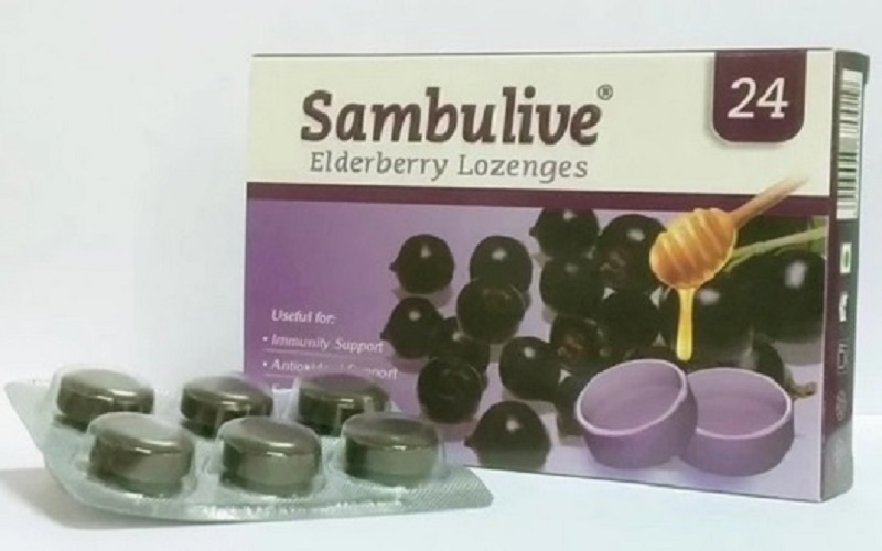 Kẹo Ngậm Sambulive Elderberry Lozenges Sambucus Hỗ trợ hệ miễn dịch khỏe mạnh, phòng ngừa cảm cúm,  dịu cơn ho, giảm đau rát họng Hộp (24 viên)