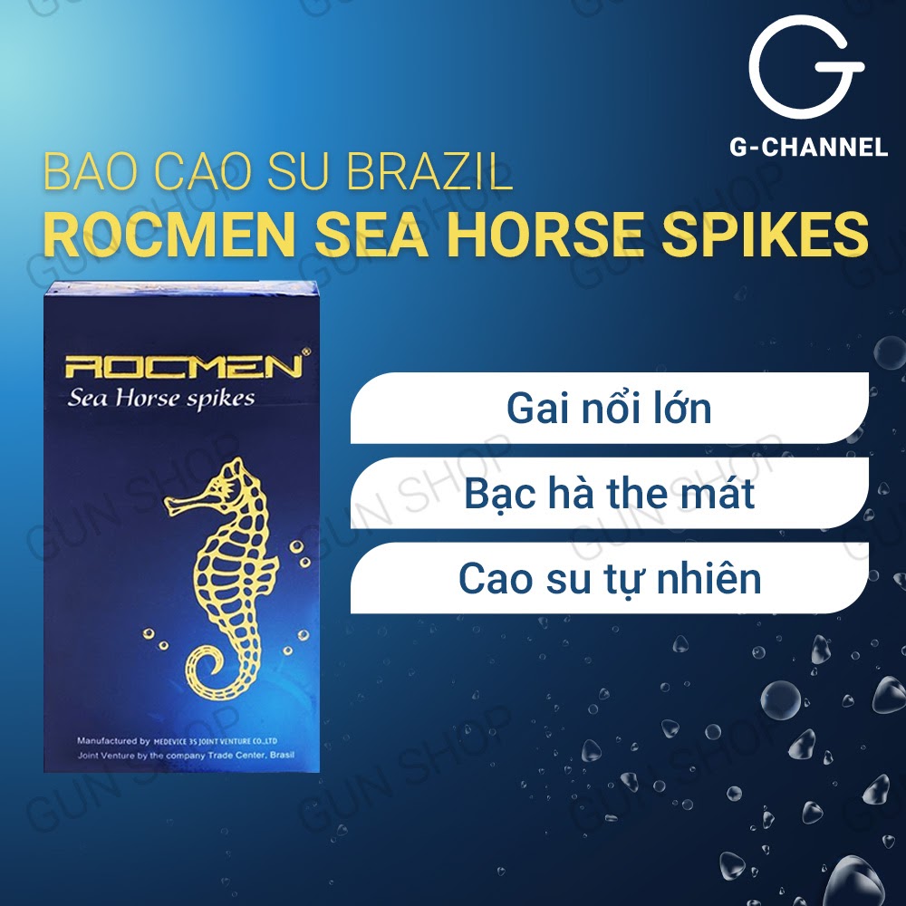 [Hộp 10 cái] Bao cao su Rocmen Sea Horse Spikes - Kéo dài thời gian kèm 1 chiếc BCS Gun Super Thin