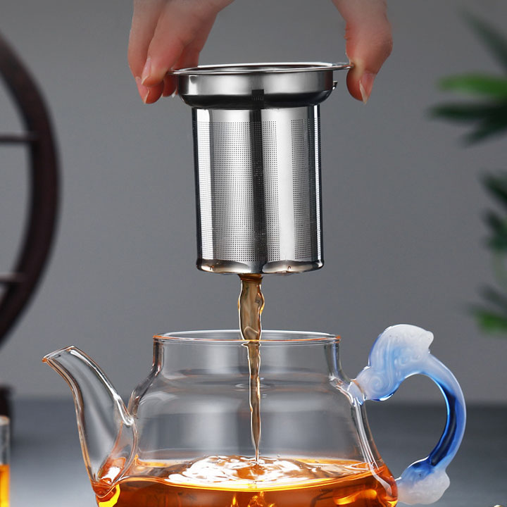 Âm pha trà thủy tinh với bộ lọc bằng inox 304, dùng cho gia đình, văn phòng, dung tích 600ml