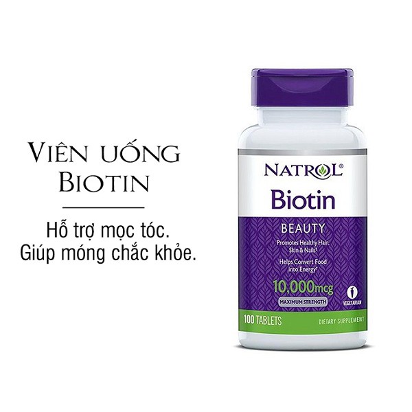 Viên uống mọc tóc Natrol Biotin Beauty 10000mcg Maximum Strength - Hộp 100 viên - Cải thiện hiệu quả tình trạng rụng tóc, gãy tóc, xơ rối tóc