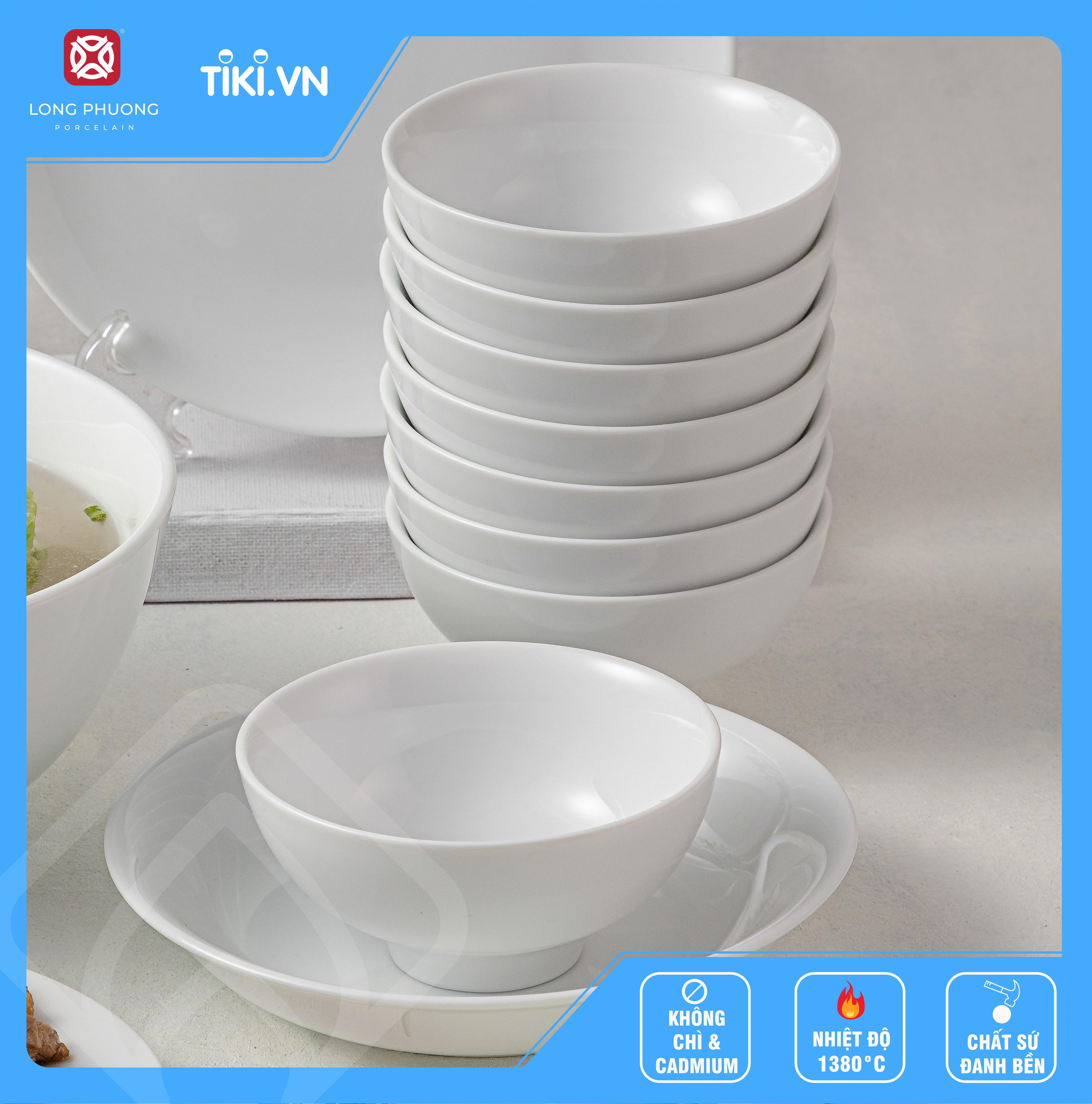 Bộ 10 bát cơm 4.4 inch hàng hộp sứ Long Phương