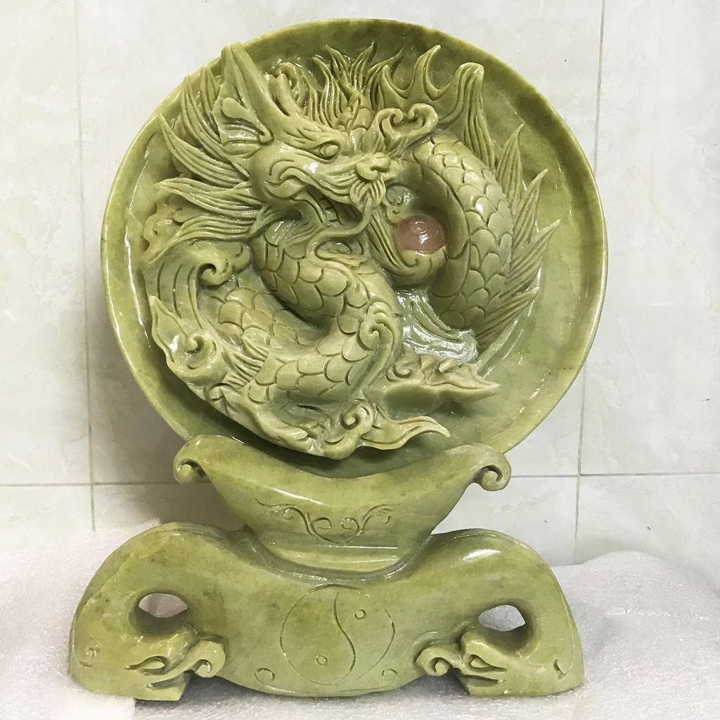 Phù điêu rồng nhả ngọc đá tự nhiên 100% điêu khắc mỹ nghệ, đường kính 24 cm nặng 4.5 kg