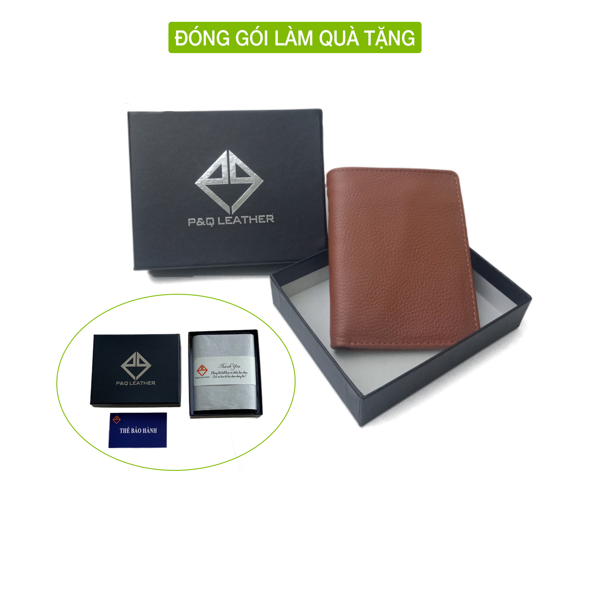 Ví nam da bò nguyên tấm cao cấp, mềm mại PQ Leather-Bảo hành 12 tháng