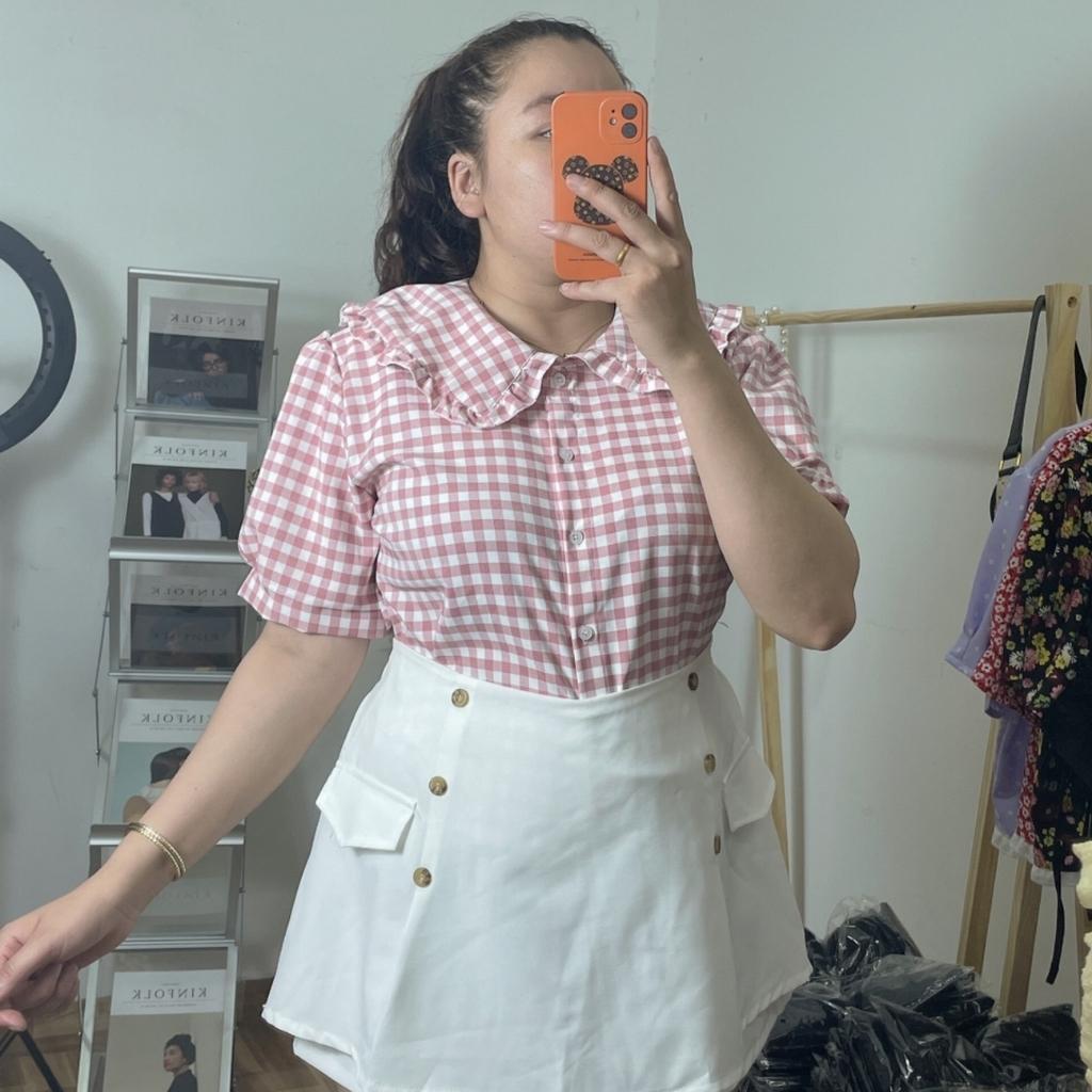 Áo sơ mi caro bigsize nữ cài nút vải kate xốp mát mẻ AK2