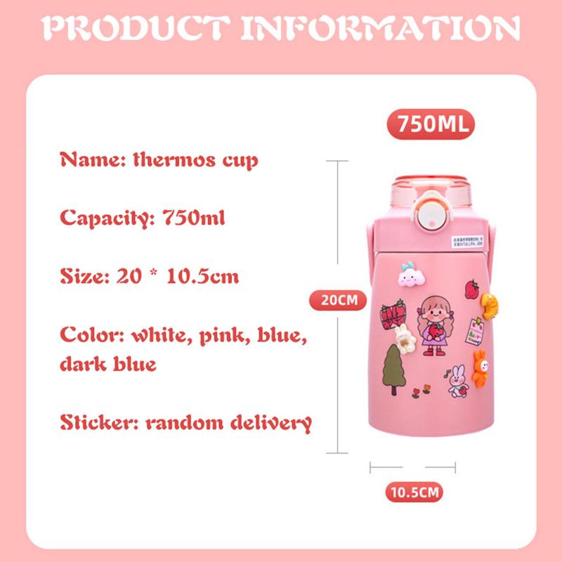 Thép Không Gỉ Giữ Nhiệt Bụng Ly Hoạt Hình Dễ Thương Dung Tích Lớn Nước Có Ống Hút 750Ml Trẻ Em Giữ Nhiệt Ấm Siêu Tốc