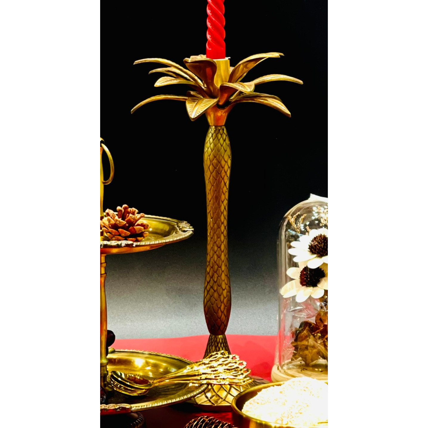 Giá nến cây dừa 1 ô đồng Ấn Độ phong cách cổ điển 15x33cm LUXURY 6399