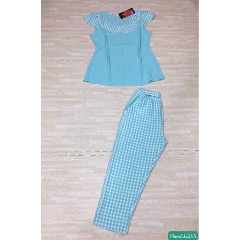 Đồ bộ nữ,đồ ngủ mặc nhà lửng 9 tấc vải tằm ý phối lụa caro siêu cưng size 45-65kg.