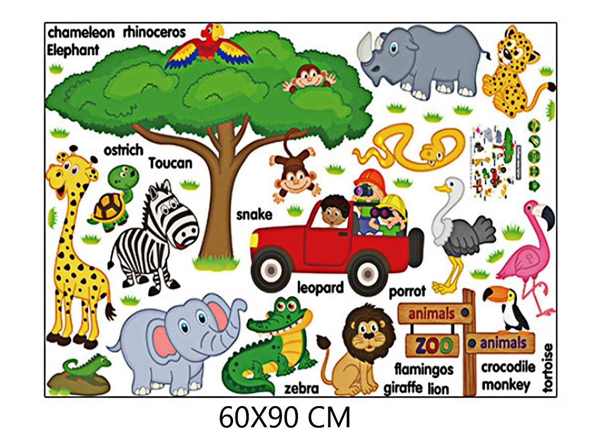 Decal dán tường cho bé thú tiếng anh sk9084