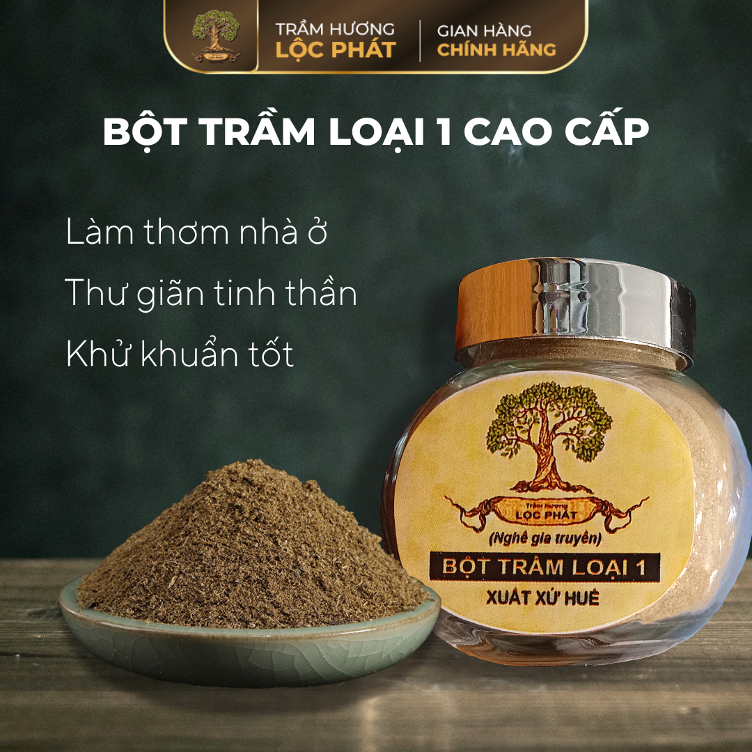 Bột Trầm Hương Tự Nhiên Trầm Xông Nhà Cửa Trầm Hương Lộc Phát Cao Cấp Loại 1-Hộp 10g