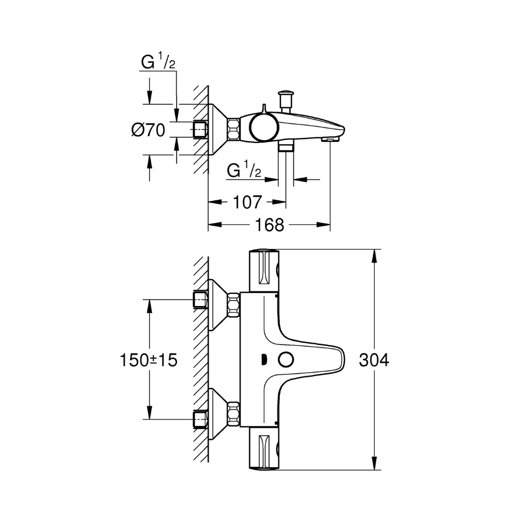 Bộ Trộn Nổi Ổn Nhiệt GROHE GROHTHERM 800 Kèm Vòi Xả Bồn - 34567000