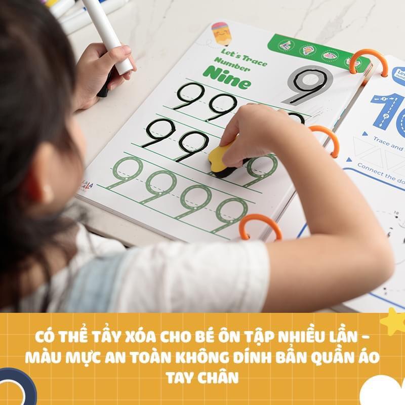 Sách học số và khoa học Math Me Lalala Baby, bôi xóa được, học liệu giáo dục sớm, tặng kèm 5 bút + cục bôi