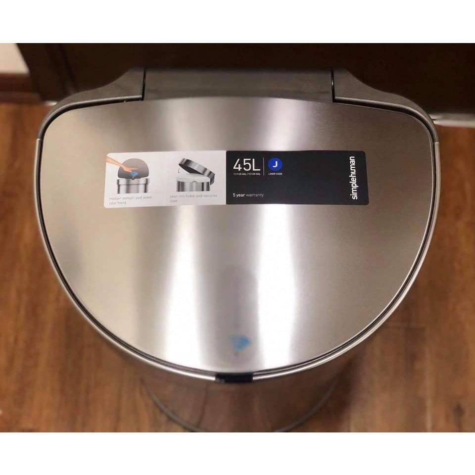 Thùng Rác Cảm Ứng 45L Simplehuman, Chất Liệu Thép Không Gỉ, Nhập Đức