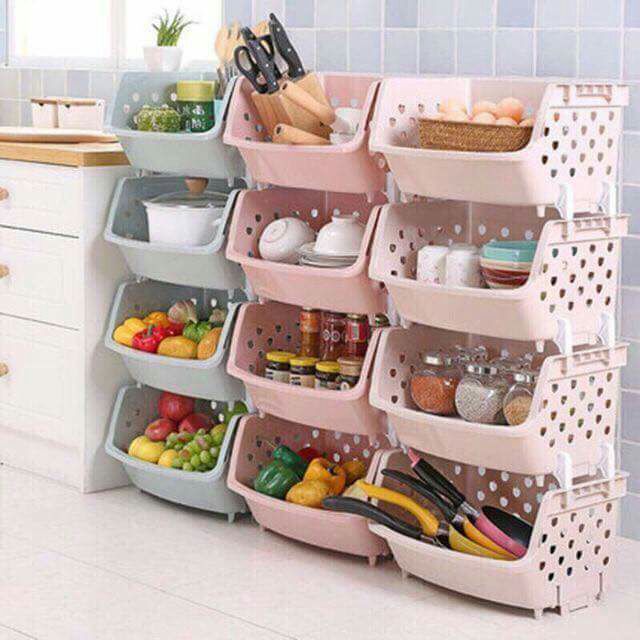 Kệ rổ nhựa 4 tầng đựng đồ đa năng cao cấp dễ tháo lắp, không nắp và bánh xe