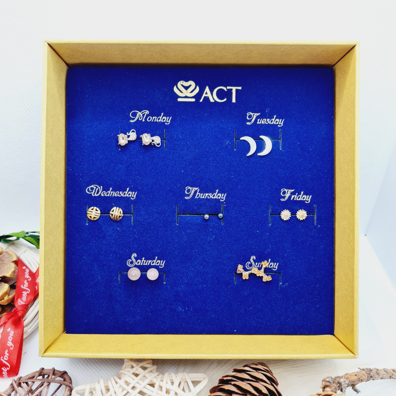 Set bông tai, khuyên tai bạc cao cấp cho 7 ngày -quà tặng bạn nữ - 7D28