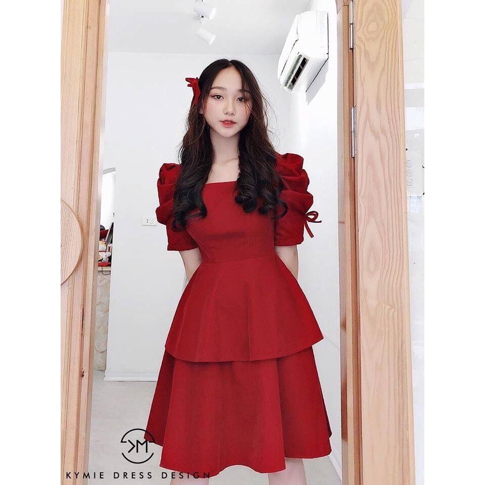 Đầm dạ hội 2 tầng , tay rút dây có gắn nơ cực sang chảnh