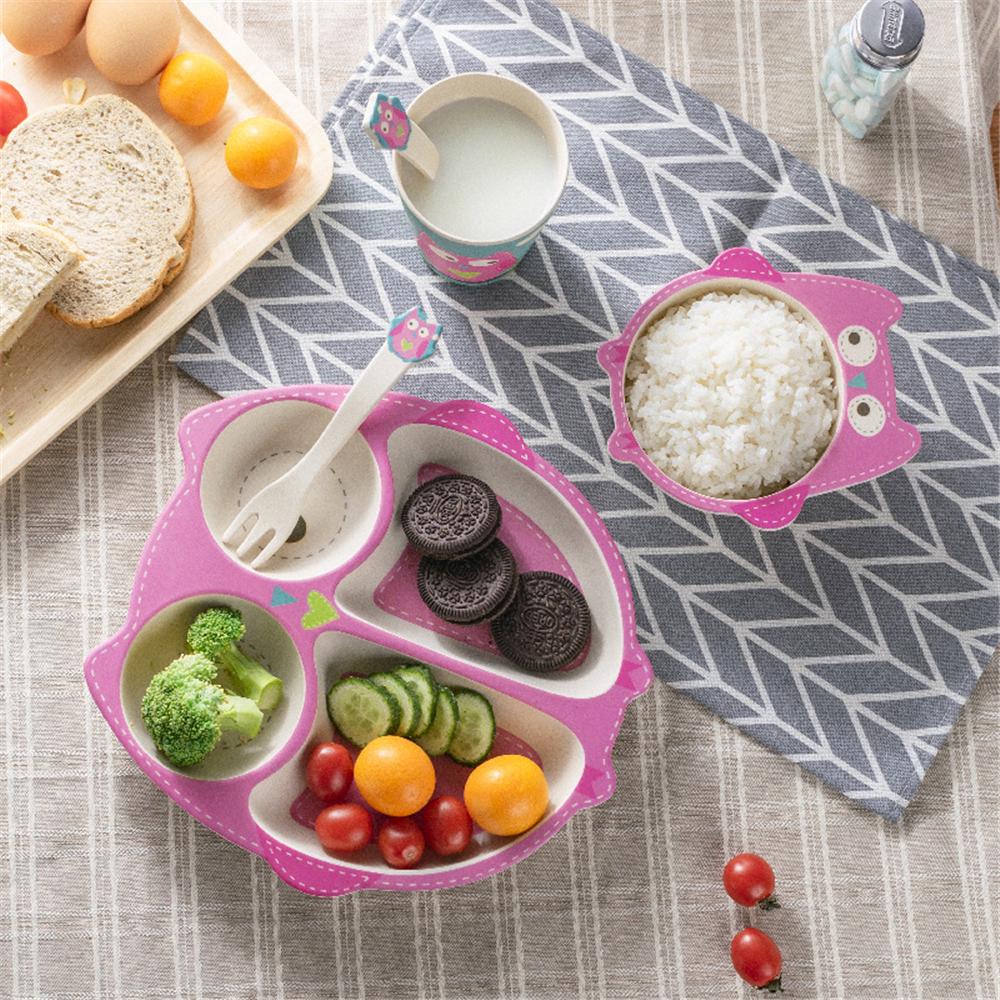 5 Chiếc Hoạt Hình Dễ Thương Động Vật Sợi Tre Kids Cho Bé Trẻ Em Chắc Chắn Cho Ăn Đồ Ăn Bộ Đồ Ăn Tấm Bát Cốc Giỏ Muỗng Nĩa