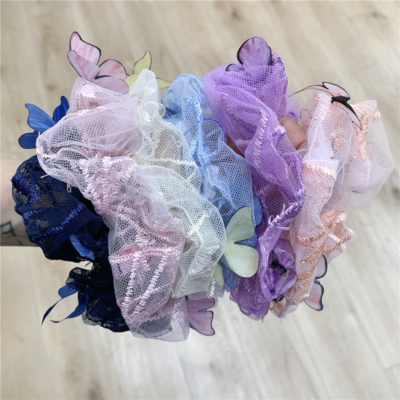 Dây buộc tóc Scrunchies đính bướm nổi dễ thương HD85