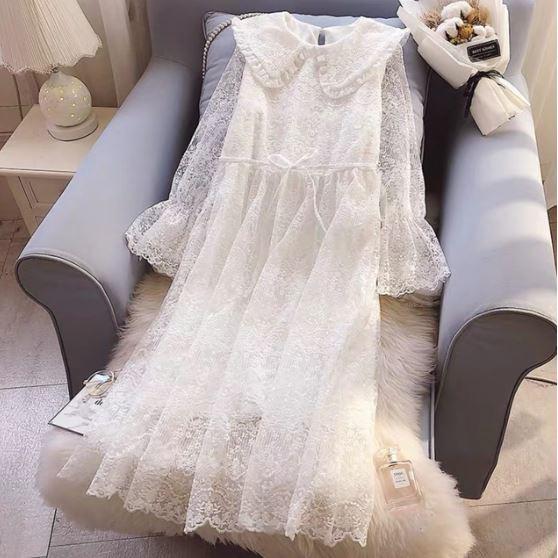 Đầm Ulzzang trắng thêu hoa phong cách Hàn Quốc
