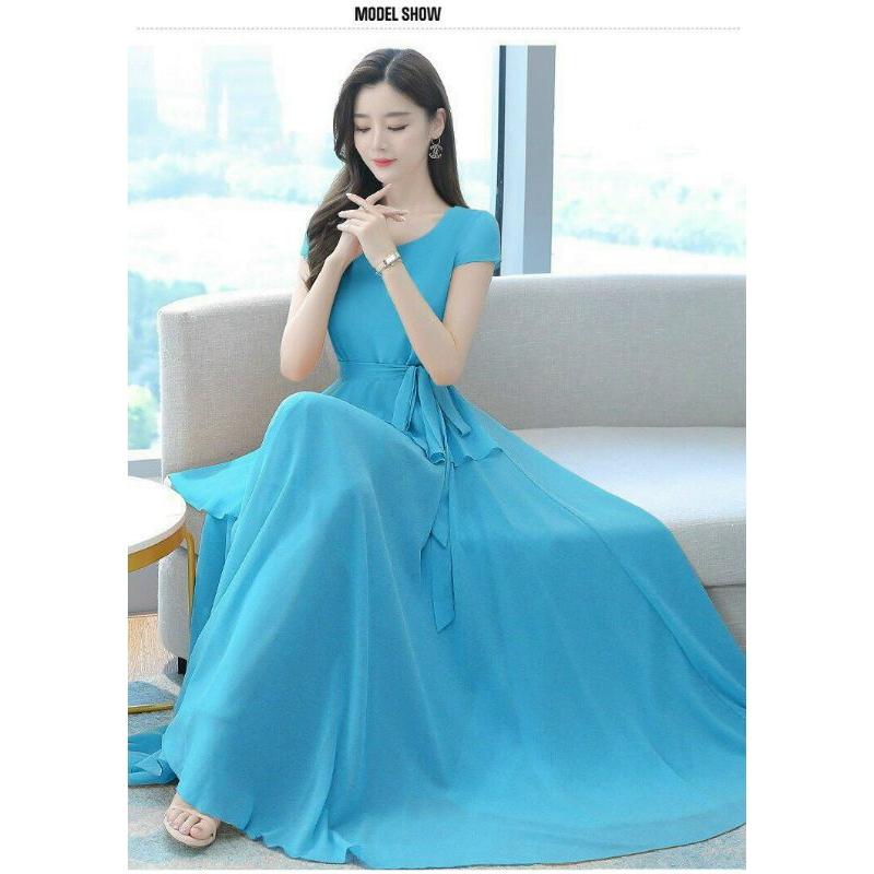 ĐẦM MAXI TAY CON EO CÁCH ĐIỆU