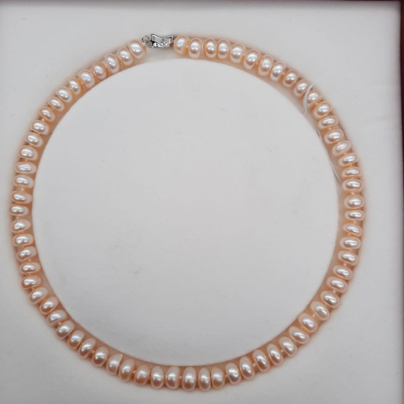 Vòng Cổ Ngọc Trai Tự Nhiên, Ngọc Trai Cỡ 9 Ly - 43cm Hạt Dẹt - DB3904 - Cam - Bảo Ngọc Jewelry