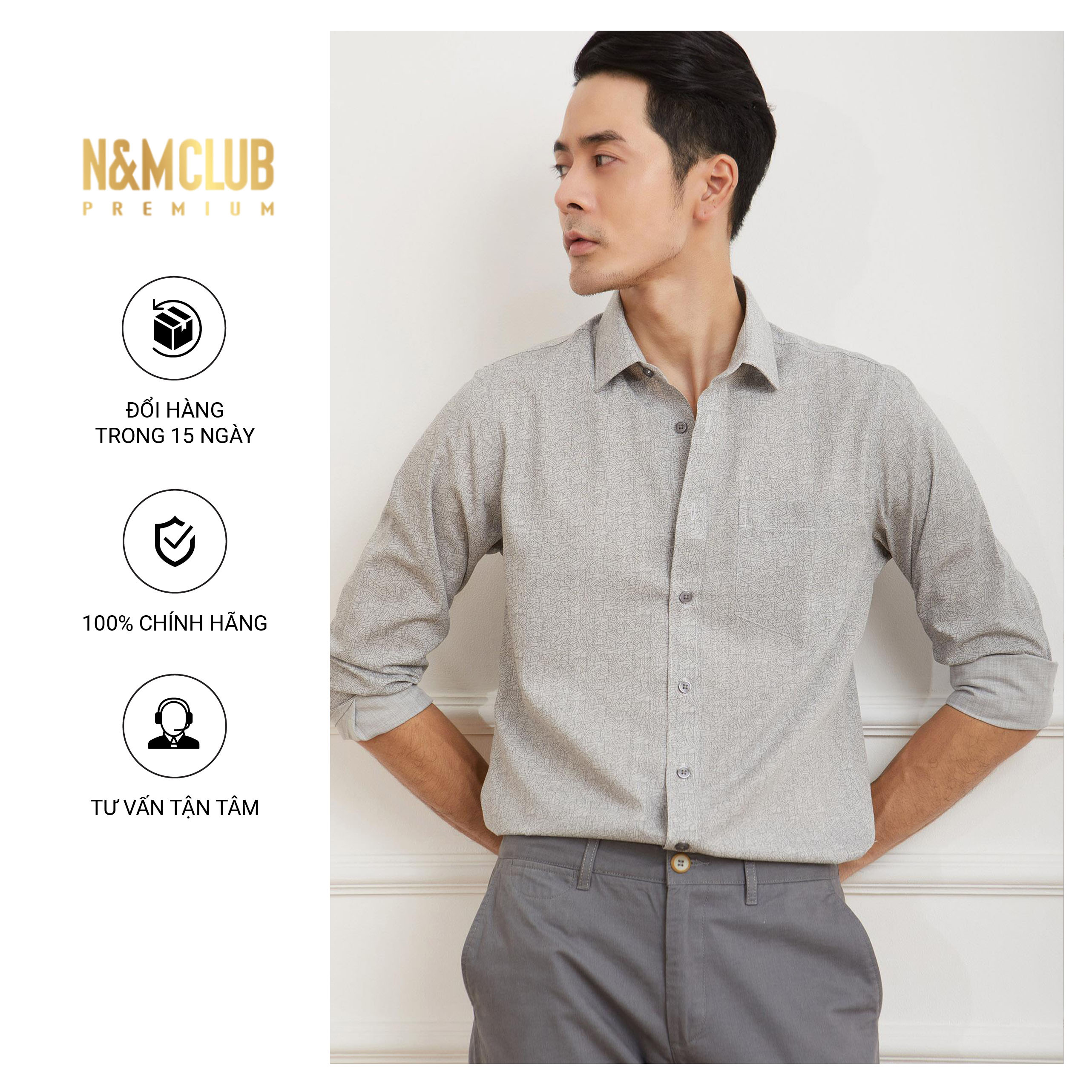 N&amp;M CLUB Áo Sơ Mi Nam Tay Dài chất liệu Bamboo cotton 2105037