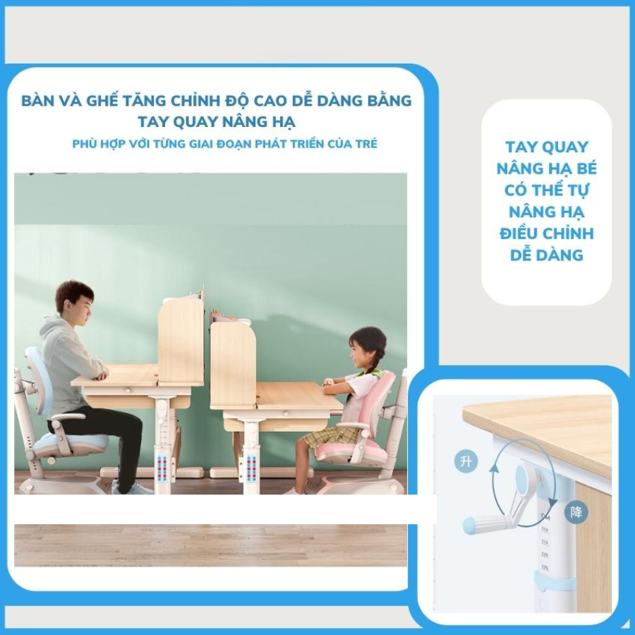 Bàn học cho bé S03 bàn học thông minh có kệ cho học sinh chống gù chống cận