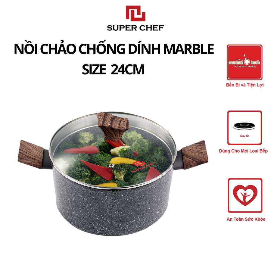 Bộ nồi chảo chống dính Marble Super Chef Tiện Lợi, Bền Bỉ NCM24