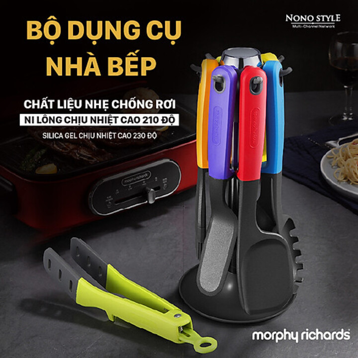 Bộ dụng cụ nấu bếp 7 món Morphy Richards RM1032, chất liệu silica gel và silicone chịu nhiệt cao, an toàn dễ vệ sinh