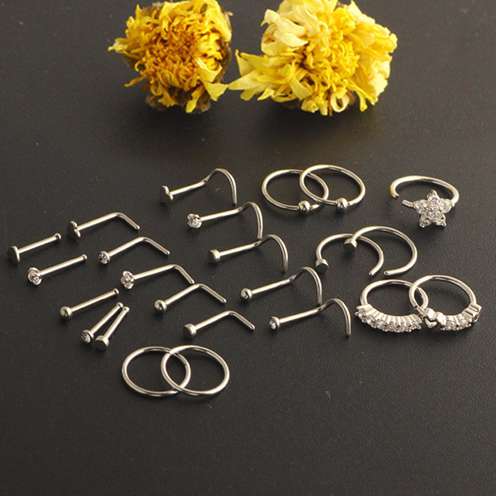24Pcs Nose Rings Nose Stud for Women Men Nose Studs Punk Style