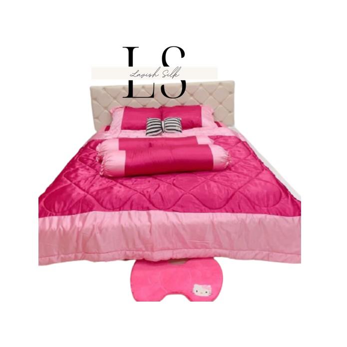 Trọn Bộ Chăn Ga Gối Phi Lụa Phối Lavish Silk Cao Cấp Mát Lạnh Hàng Loại 1 Không Nối Vải - Hồng Phối dễ thương