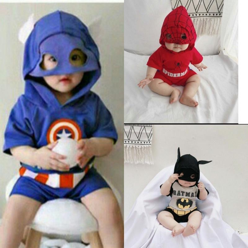 body siêu nhân mũ đội cho bé trai - siêu nhân nhện - siêu nhân batman - siêu nhân xanh - áo quần trẻ em