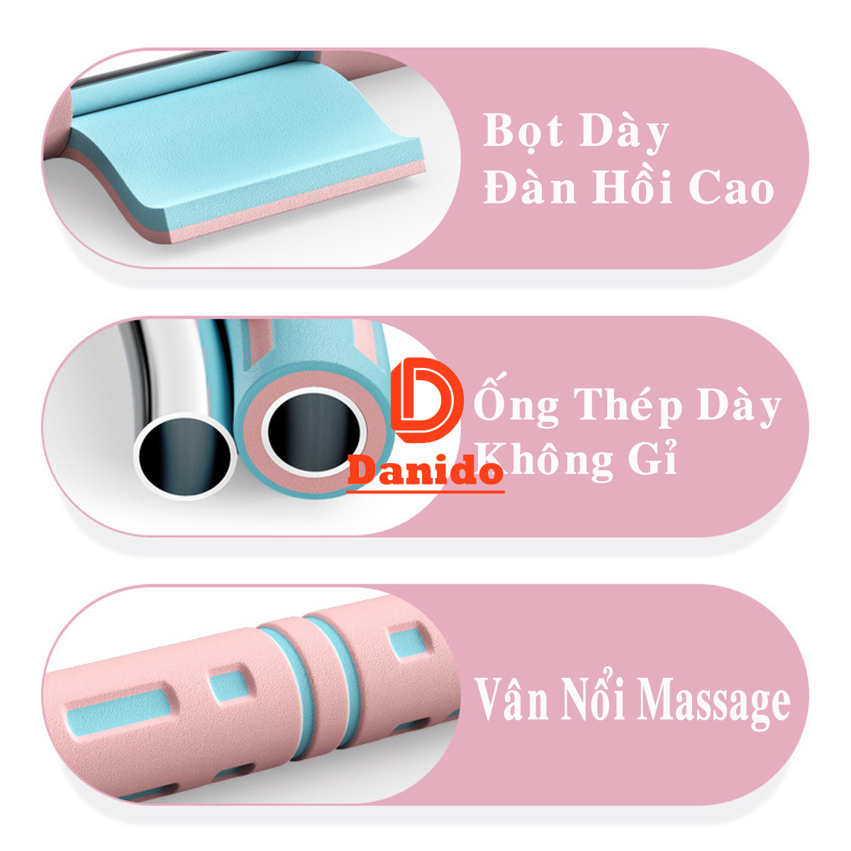 Vòng lắc eo giảm mỡ bụng ống thép cao cấp, Vòng lắc eo thon massage thế hệ mới bọc xốp tùy chỉnh độ nặng - Hàng chính hãng D Danido