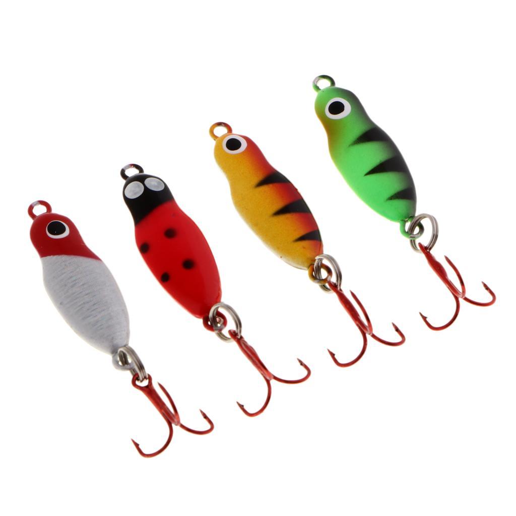 4PCS Ice Fishing Lures Metal Lead Fish Topwater Bass Crank Baits With Hooks