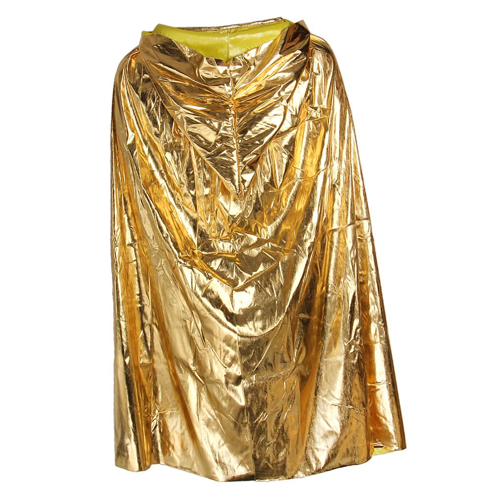 Kids Shiny Cloak Hooded Cape Wizard Witch Costume Party Fancy Dress Gold