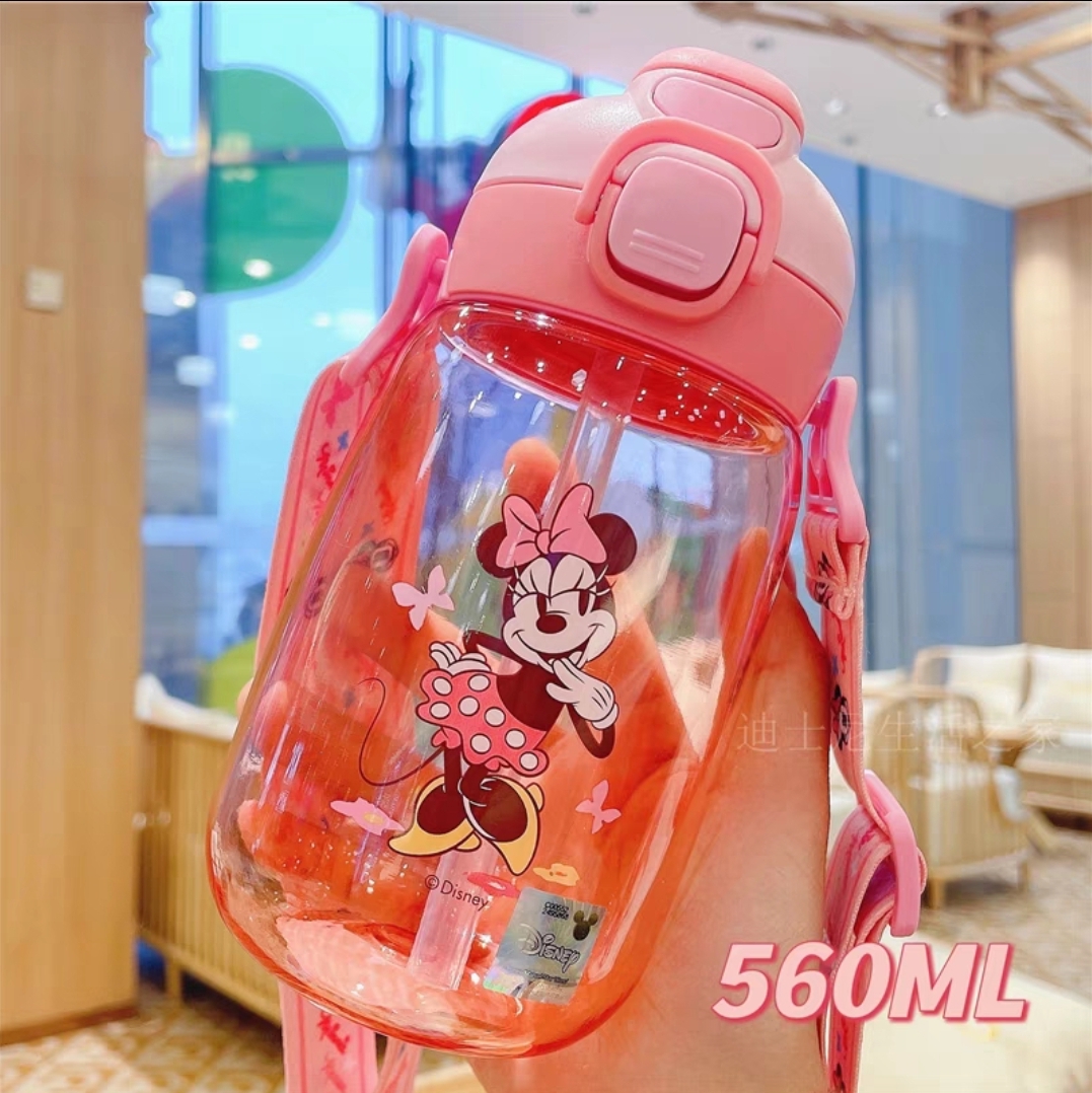 Bình nước ống hút tu miệng nhựa tritan Disney Minnie 560ml cho trẻ em 8082