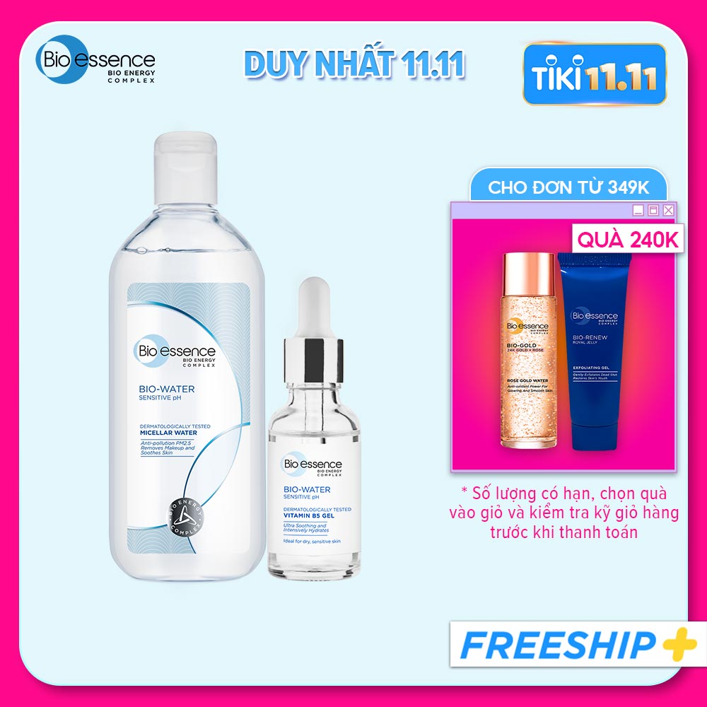 Combo cấp ẩm cho da Bio-Essence Bio-Water (Tinh chất Gel Vitamin B5 30ml + Nước tẩy trang Micellar Water 100ml)