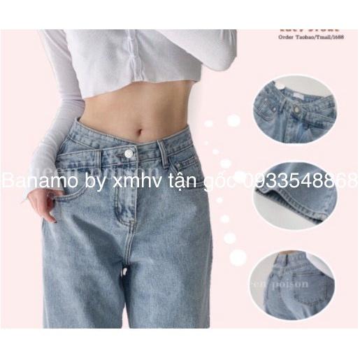 Quần JEAN ống rộng dáng suông cạp chéo chất đẹp thời trang Banamo Fashion 967