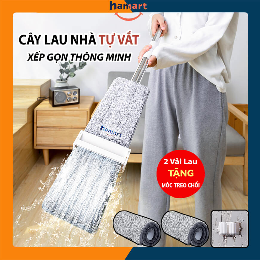Cây Lau Nhà Mini Tự Vắt Thông Minh Xoay 360 Chổi Lau Sàn Gấp Gọn Kèm 2 Miếng Vải Lau KHÔNG THÙNG