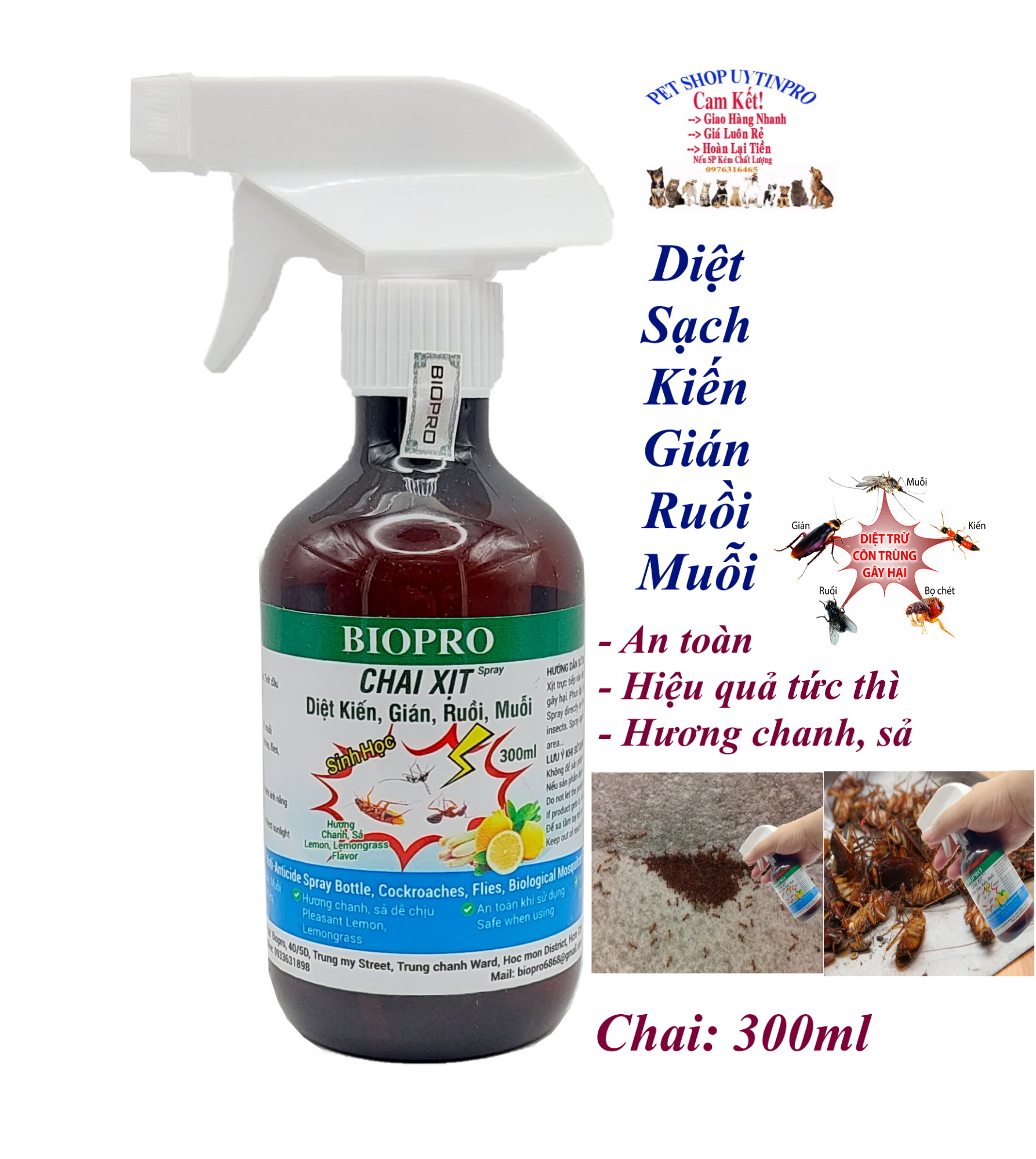 Chai xịt diệt kiến gián ruồi muỗi Sinh học Biopro Hương chanh sả Chai 300ml Diệt sạch côn trùng gây hại An toàn Hiệu quả