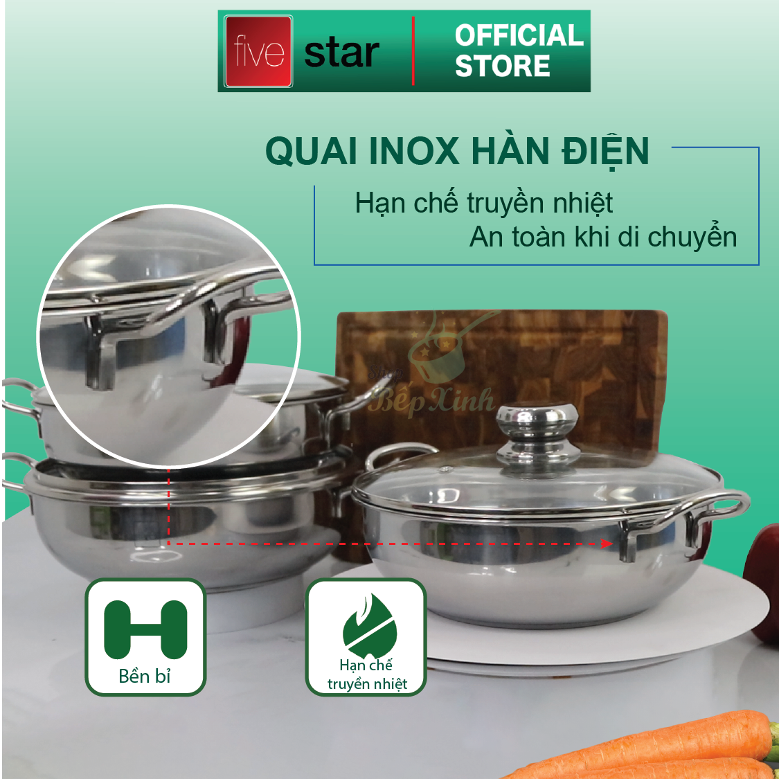 Nồi lẩu um xào đa năng đáy từ Five star nắp kính