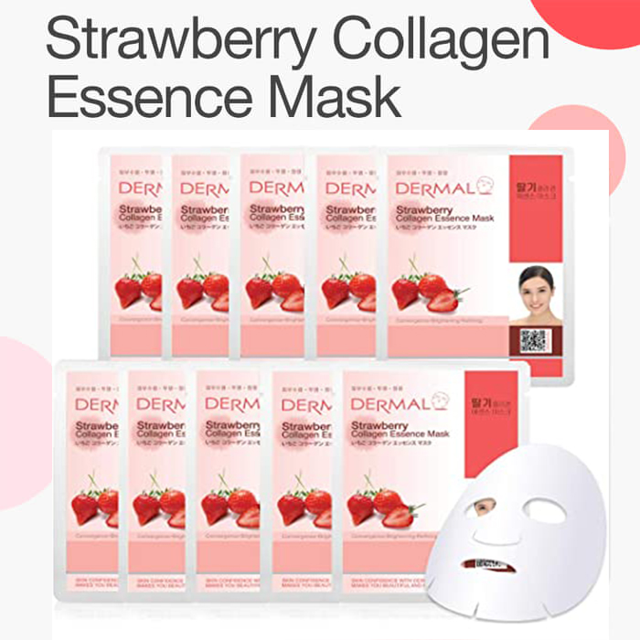 Mặt Nạ Dermal Tinh Chất Dâu Tây Dành Cho Da Mụn Strawberry Collagen Essence Mask 23g - 10 Miếng