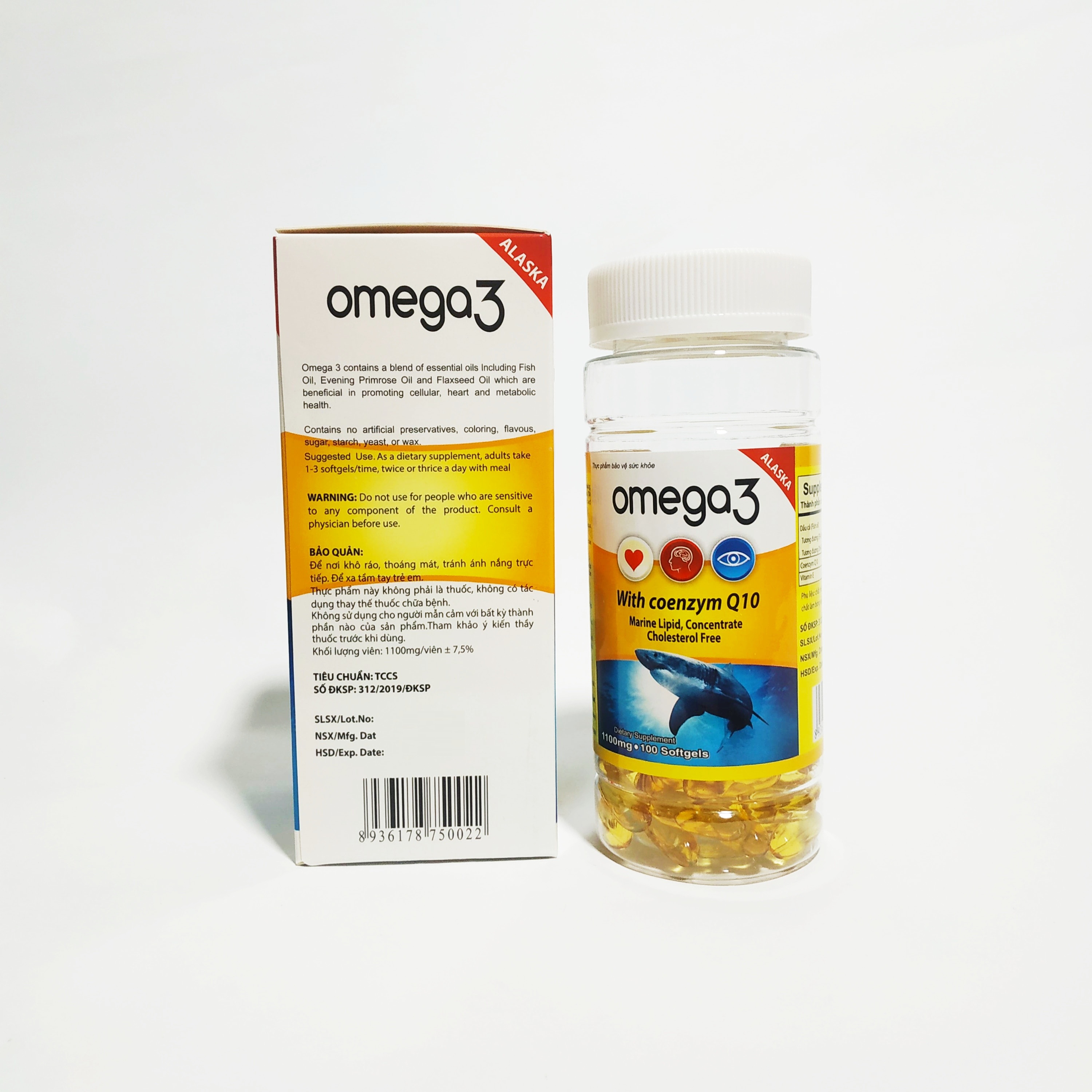 Viên Uống Dầu Cá Alaska Omega 3 Tốt Cho Mắt, Tim, Não - Giảm Nguy Cơ Mắc Bệnh Tim Mạch - Omega3 Lọ 100 Viên