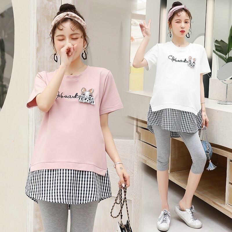 Áo bầu 2021 dáng suông chất cotton mát cộc tay mùa hè áo bầu xinh freesize 40-65kg