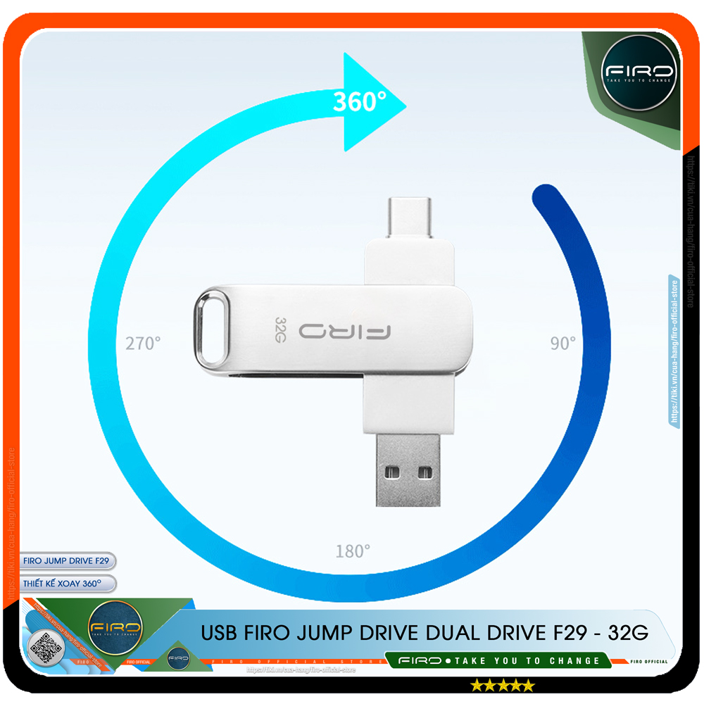 USB FIRO Jump Drive Dual Drive F29 Type-C / Type-A - USB 3.1 32GB / 64GB, Tốc Độ Đọc 130Mb/s, Tương Thích MAC / PC - Hàng Chính Hãng