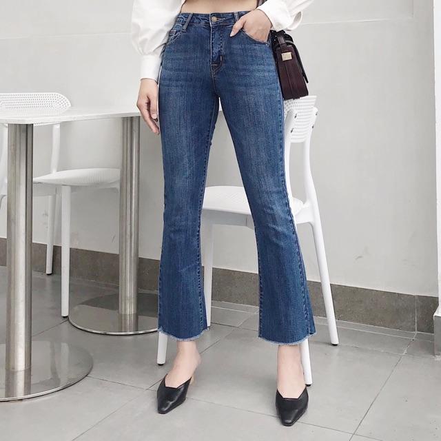 Quần jeans đen ống loe lưng cao- hình thật jeans vnxk cao cấp