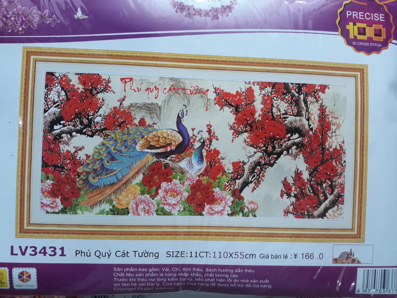 Tranh thêu chữ thập phú quí cát tường LV3431 - 110 x 55 cm - chưa thêu