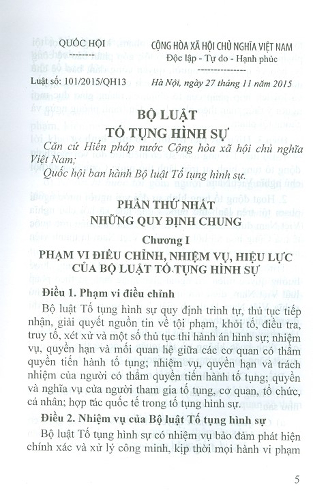 Bộ Luật Tố Tụng Hình Sự  Nước Cộng Hòa Xã Hội Chủ Nghĩa Việt Nam