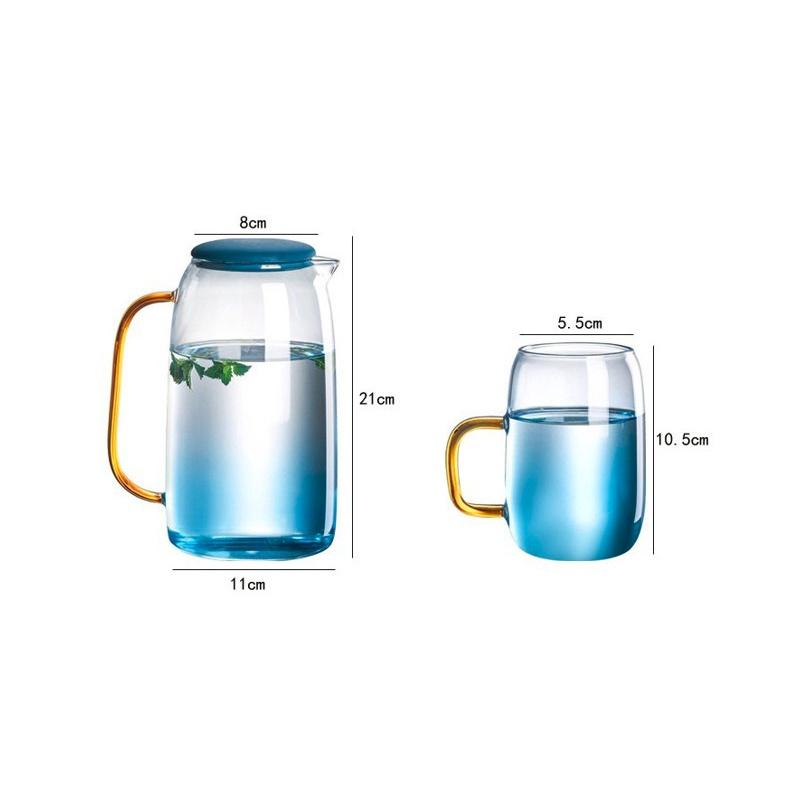 Bình đựng nước thủy tinh kèm 6 cốc màu xanh nước biển