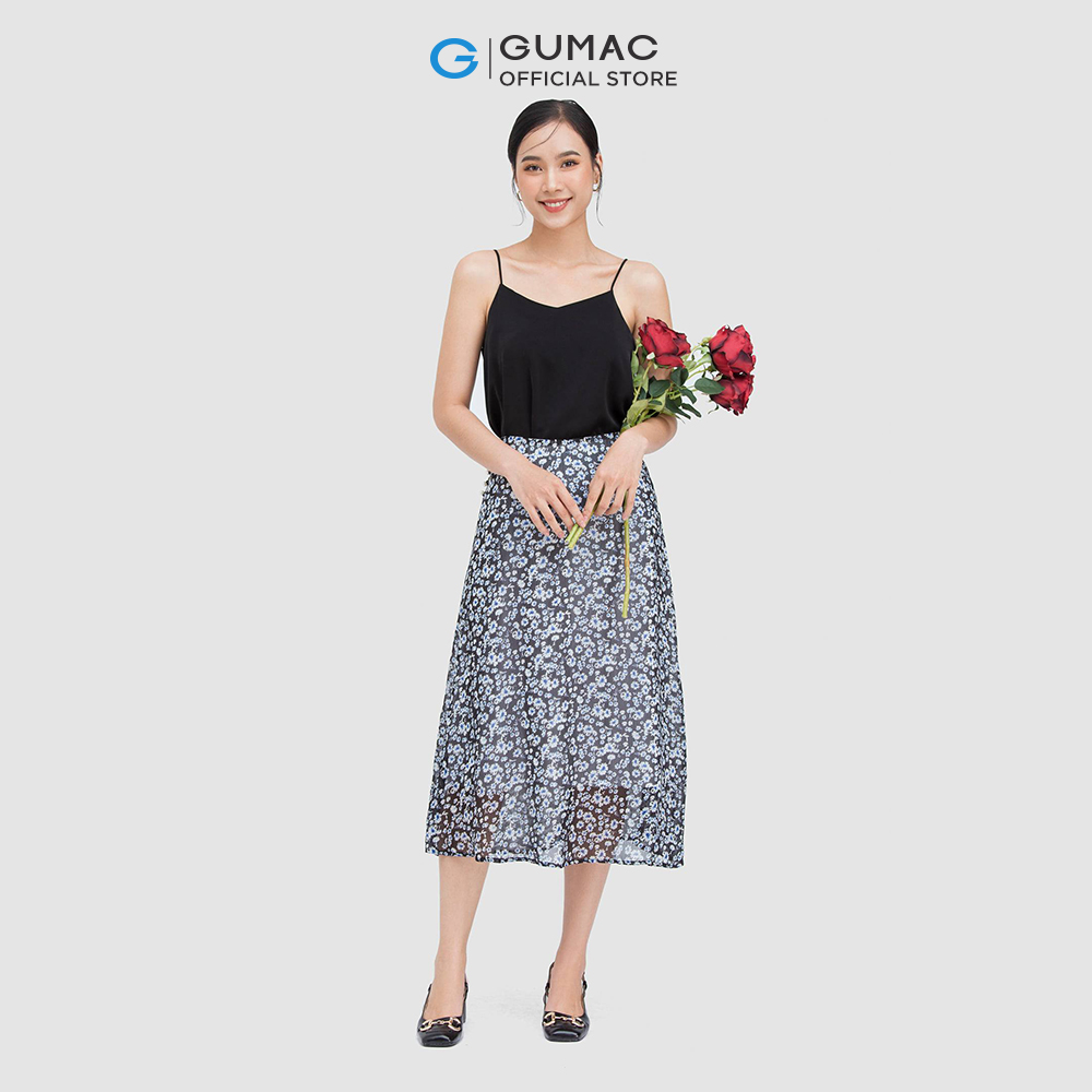 Chân váy midi GUMAC VC05070 phối hoa nhí xinh xắn